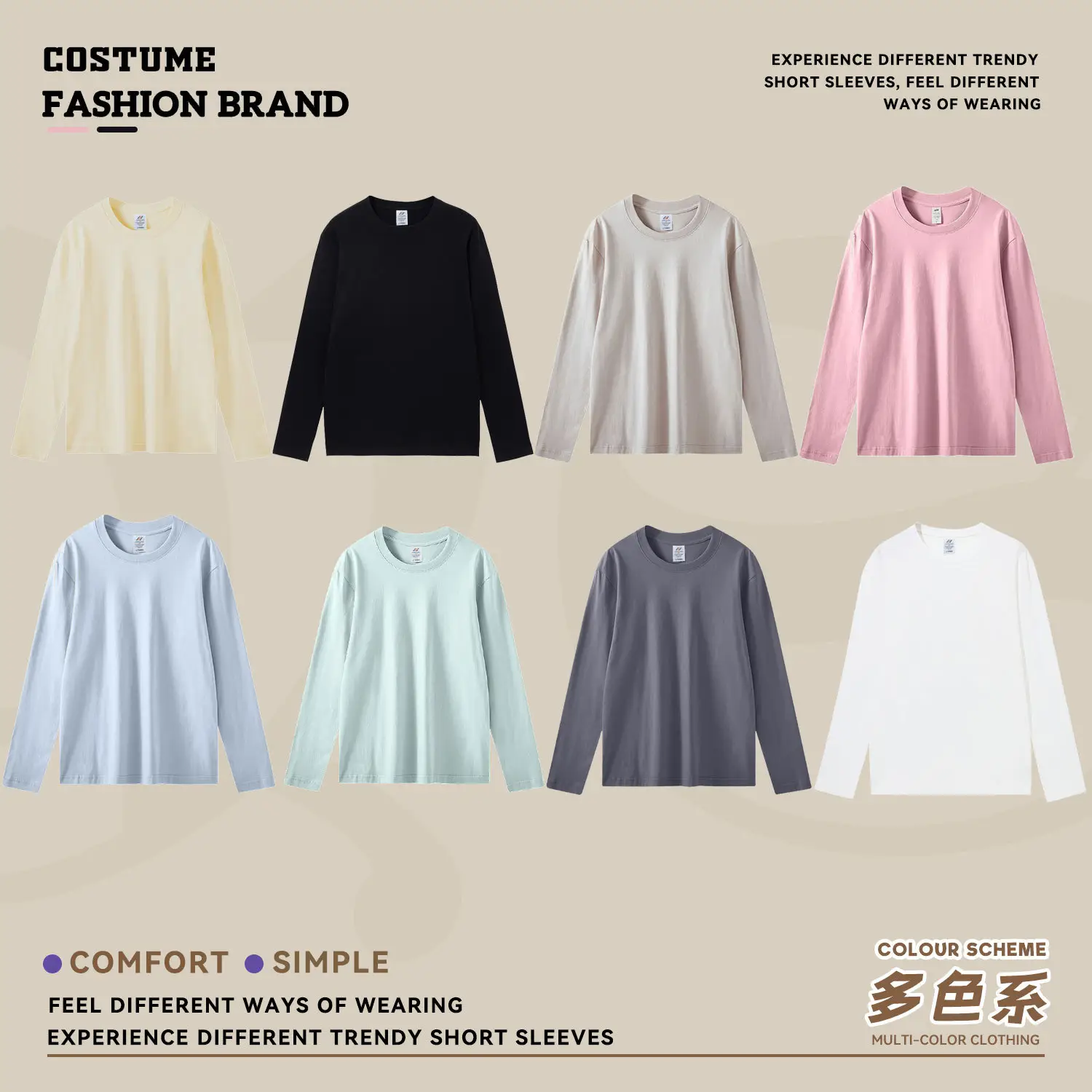 Men Long Sleeve Pure Cotton T-Shirt Grey - Image 10
