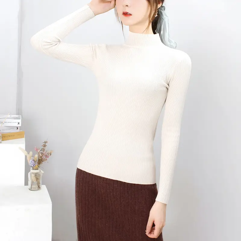 Women's Slim Fit Warm Knitted Sweater Blue - Image 12