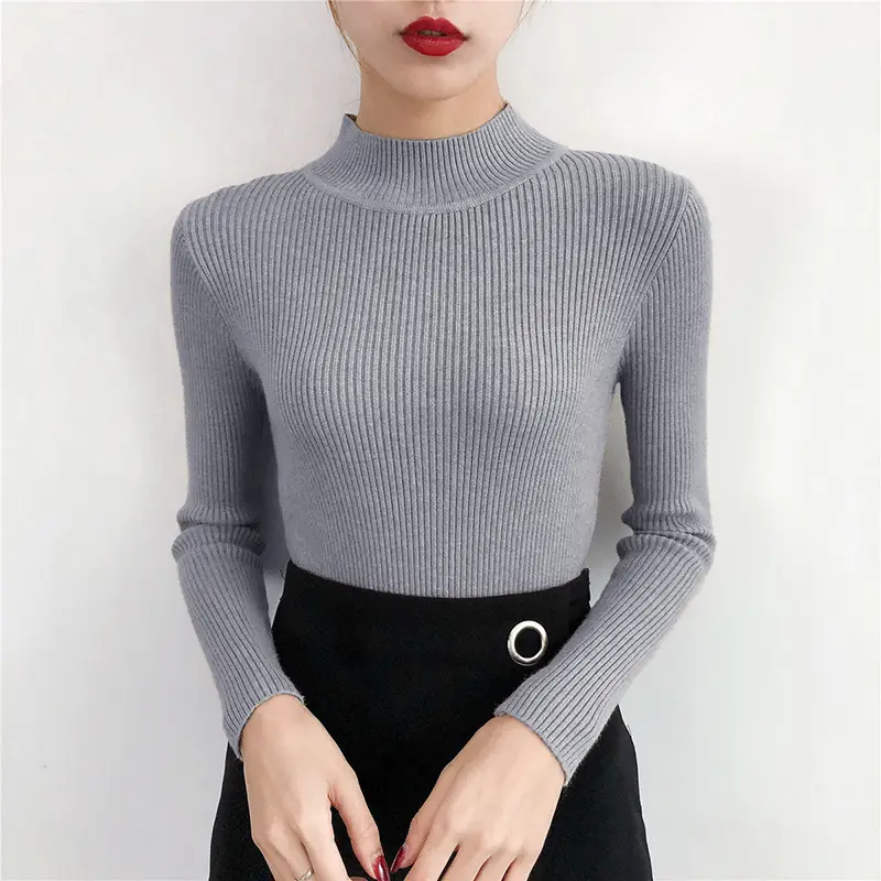 Women's Slim Fit Warm Knitted Sweater Blue - Image 4