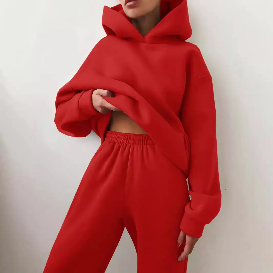 Women's Blue Hoodie & Pants Sweatshirt Set Winter Casual