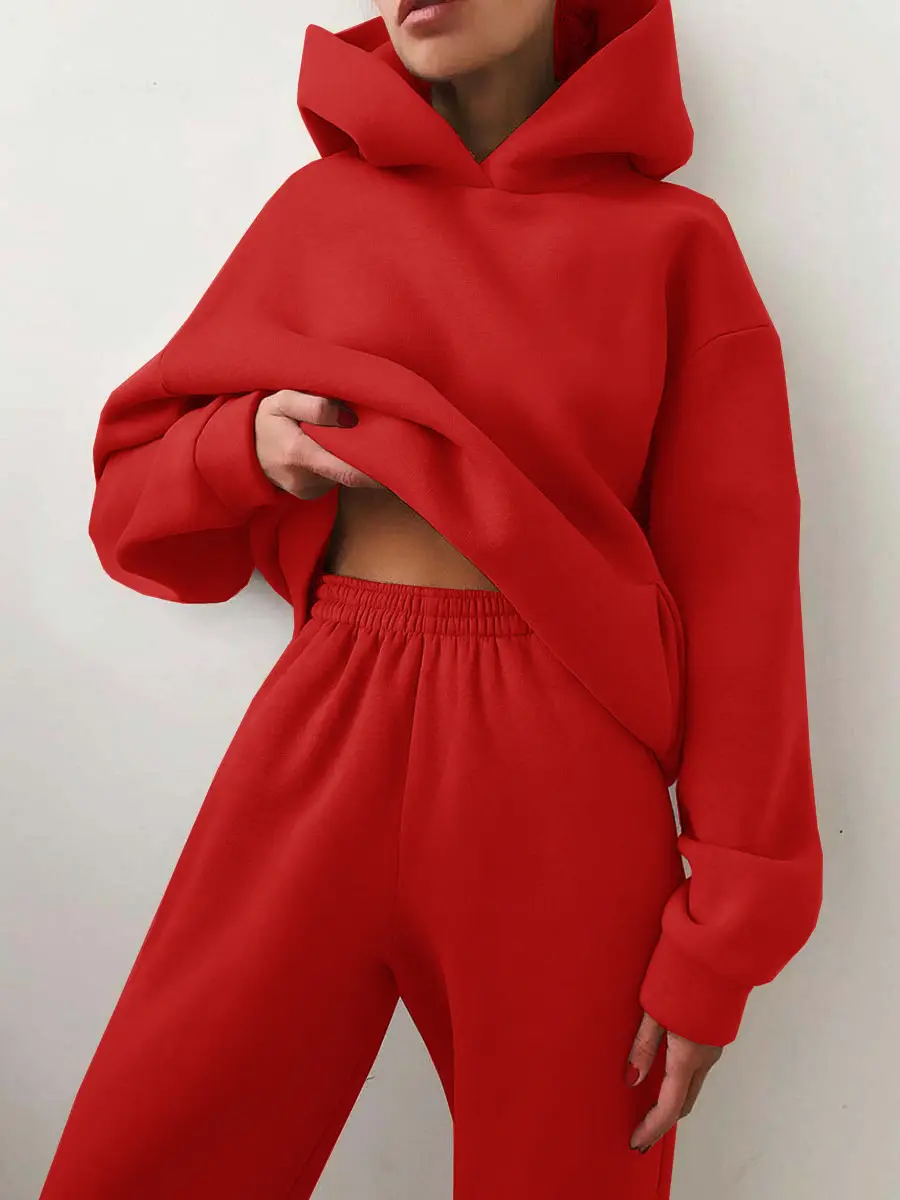 Women's Blue Hoodie & Pants Sweatshirt Set Winter Casual — feature 10