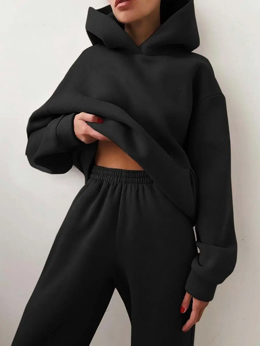 Women's Blue Hoodie & Pants Sweatshirt Set Winter Casual — feature 14