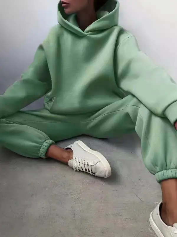 Women's Blue Hoodie & Pants Sweatshirt Set Winter Casual — feature 3