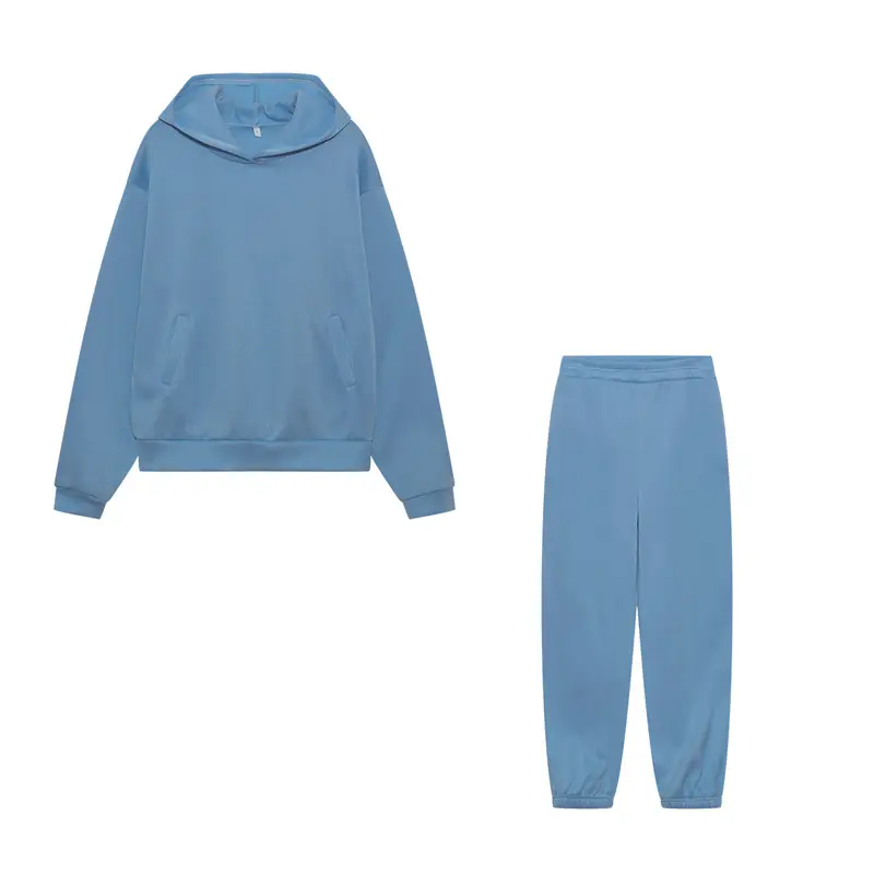 Women's Blue Hoodie & Pants Sweatshirt Set Winter Casual