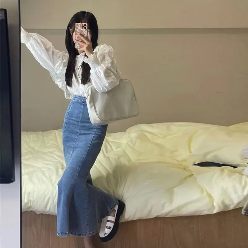 Women Denim Split Waist Skirt 2022 Summer - Image 3