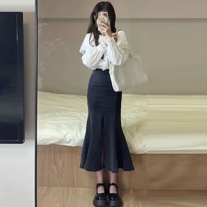 Women Denim Split Waist Skirt 2022 Summer - Image 2