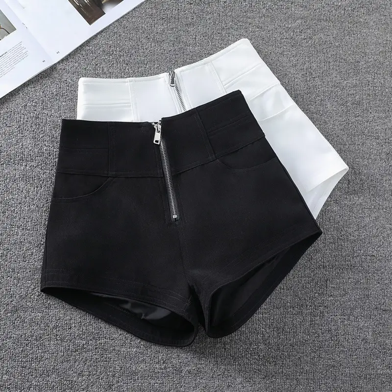 Women Slim Fit Zip Front Shorts Plus Size Black - Image 2