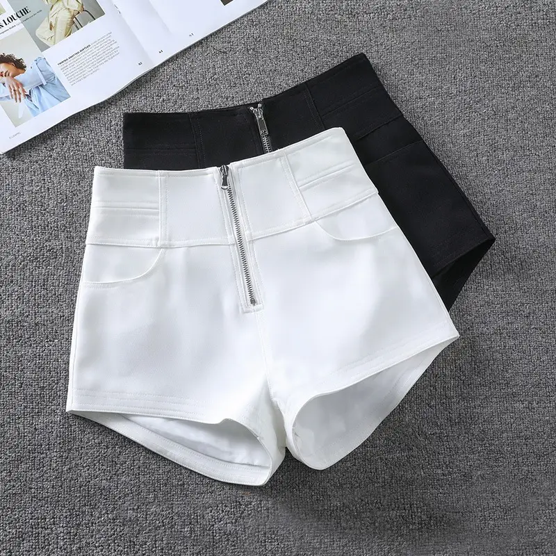 Women Slim Fit Zip Front Shorts Plus Size Black - Image 3