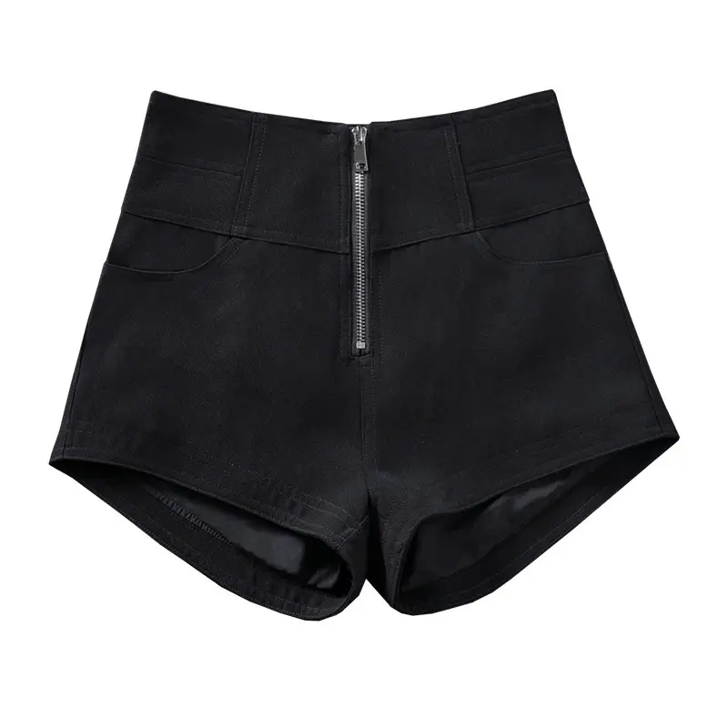 Women Slim Fit Zip Front Shorts Plus Size Black - Image 6
