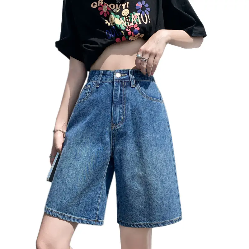 Denim Shorts Women Summer New Ins Loose Large Size High Waist Slimming Casual Wide Leg 5-point Straight Pants - Image 6