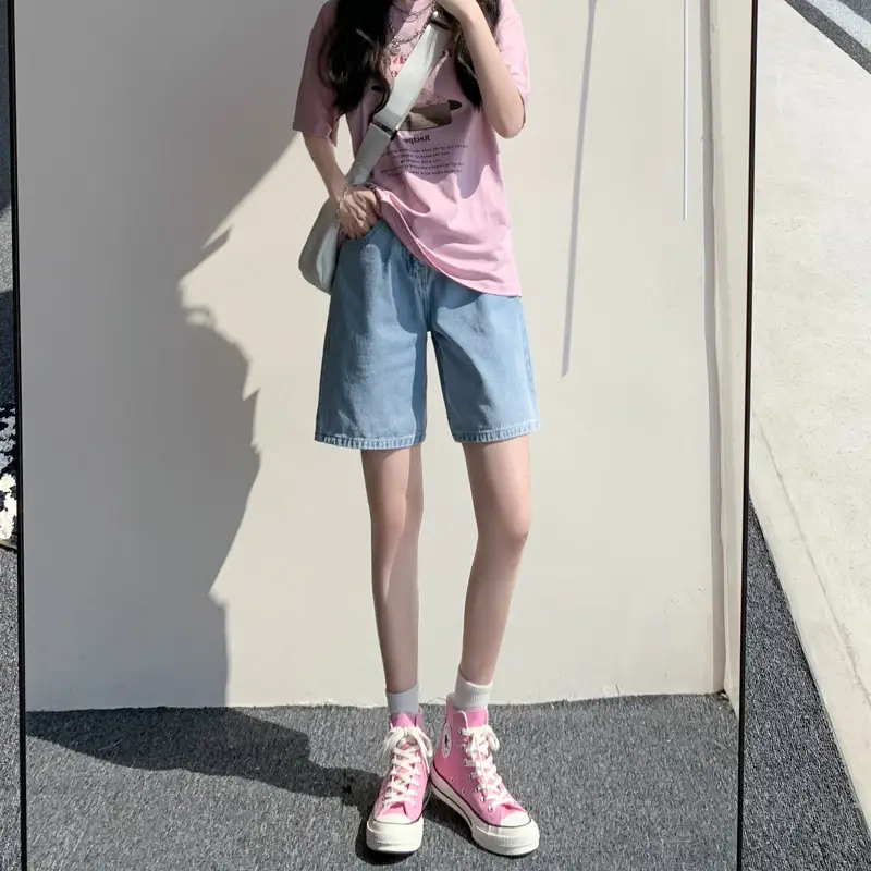 Denim Shorts Women Summer New Ins Loose Large Size High Waist Slimming Casual Wide Leg 5-point Straight Pants - Image 2
