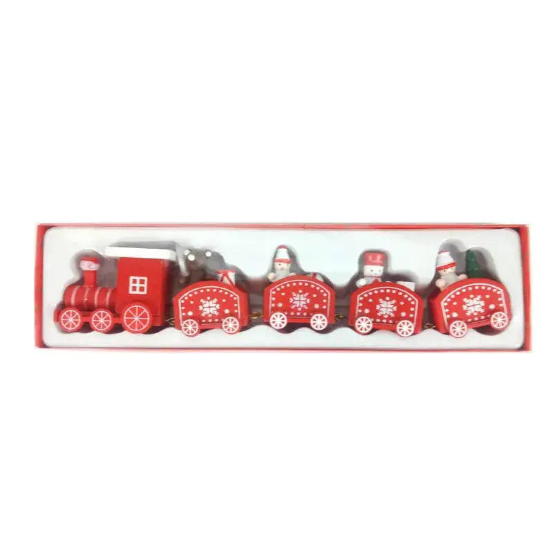 Red Wooden Christmas Train Decor Set for Kids - Image 4
