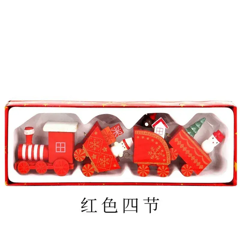 Red Wooden Christmas Train Decor Set for Kids - Image 9