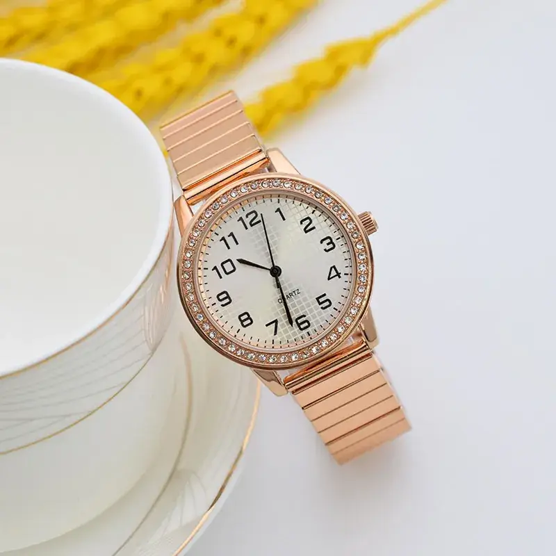 Rose Gold Women's Quartz Watch with Elastic Band