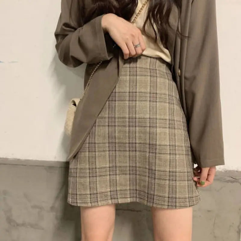 2024 Autumn Blazer Women Short Black Plaid Skirt Set - Image 3