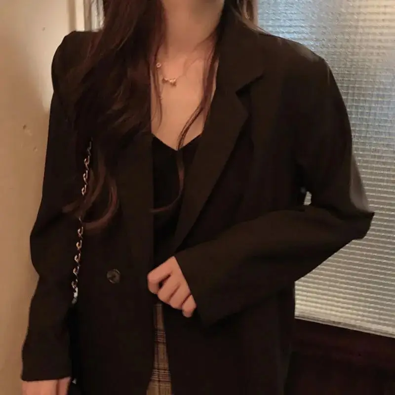 2024 Autumn Blazer Women Short Black Plaid Skirt Set — feature 4