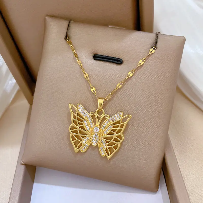 Heavy Industry Butterfly Necklace for Women with Real Gold Micro-Ins