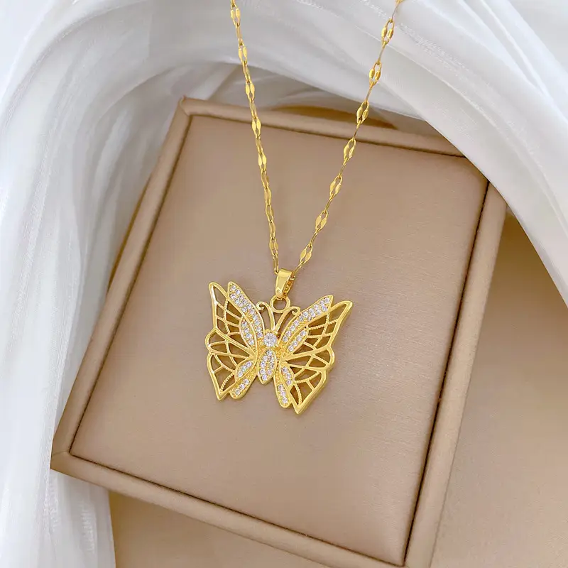 Heavy Industry Butterfly Necklace for Women with Real Gold Micro-Ins