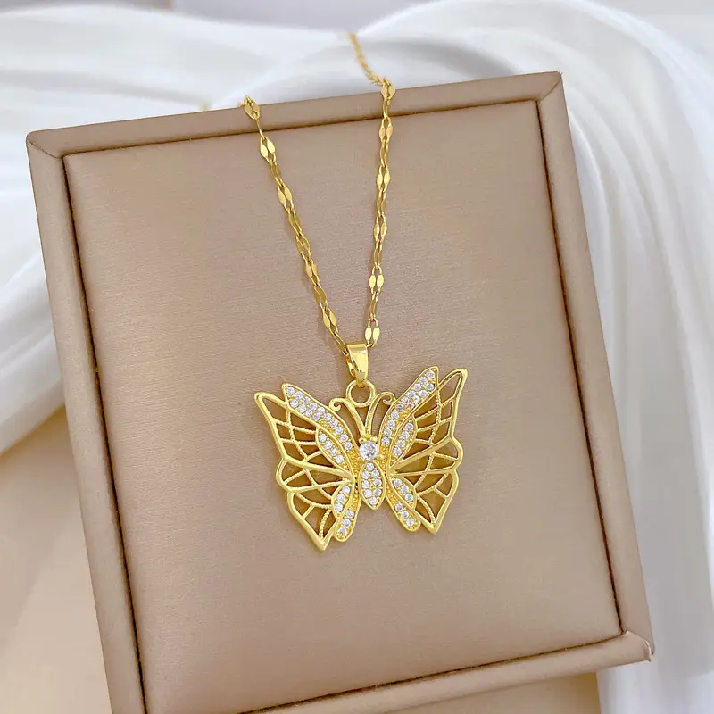 Heavy Industry Butterfly Necklace for Women with Real Gold Micro-Ins — feature 10