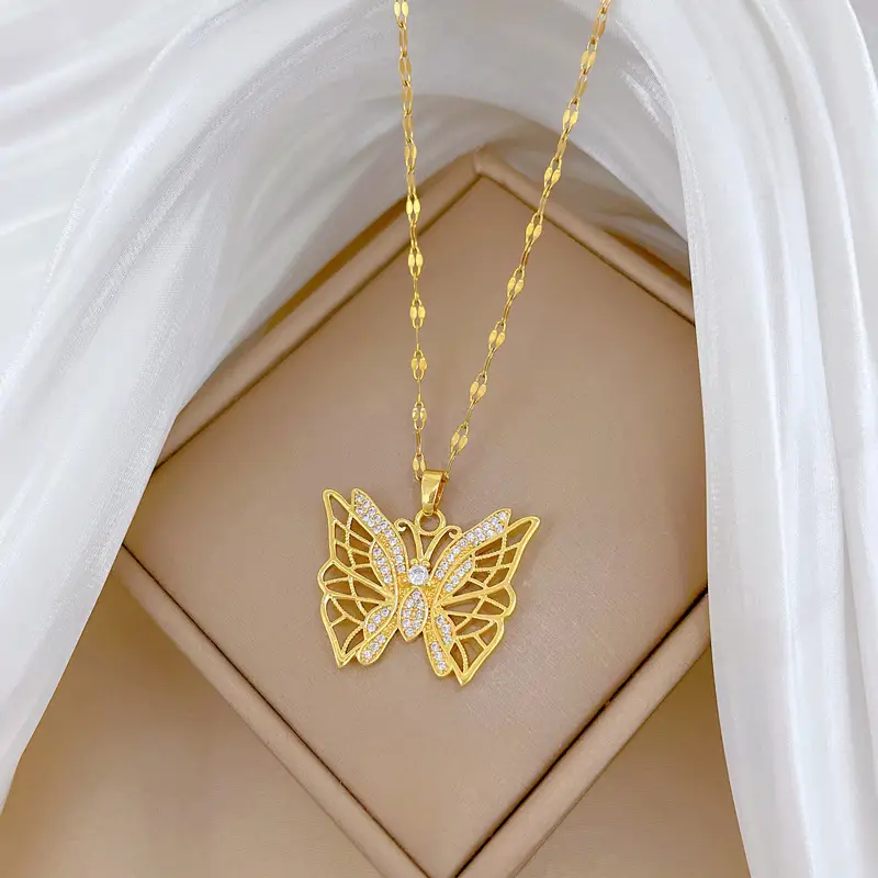 Heavy Industry Butterfly Necklace for Women with Real Gold Micro-Ins — feature 11