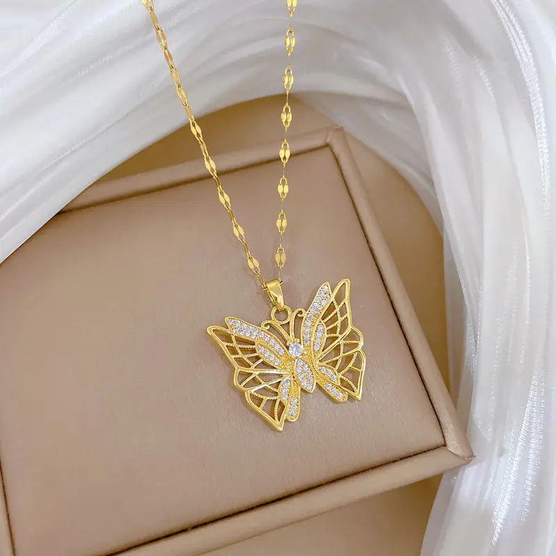 Heavy Industry Butterfly Necklace for Women with Real Gold Micro-Ins — feature 13