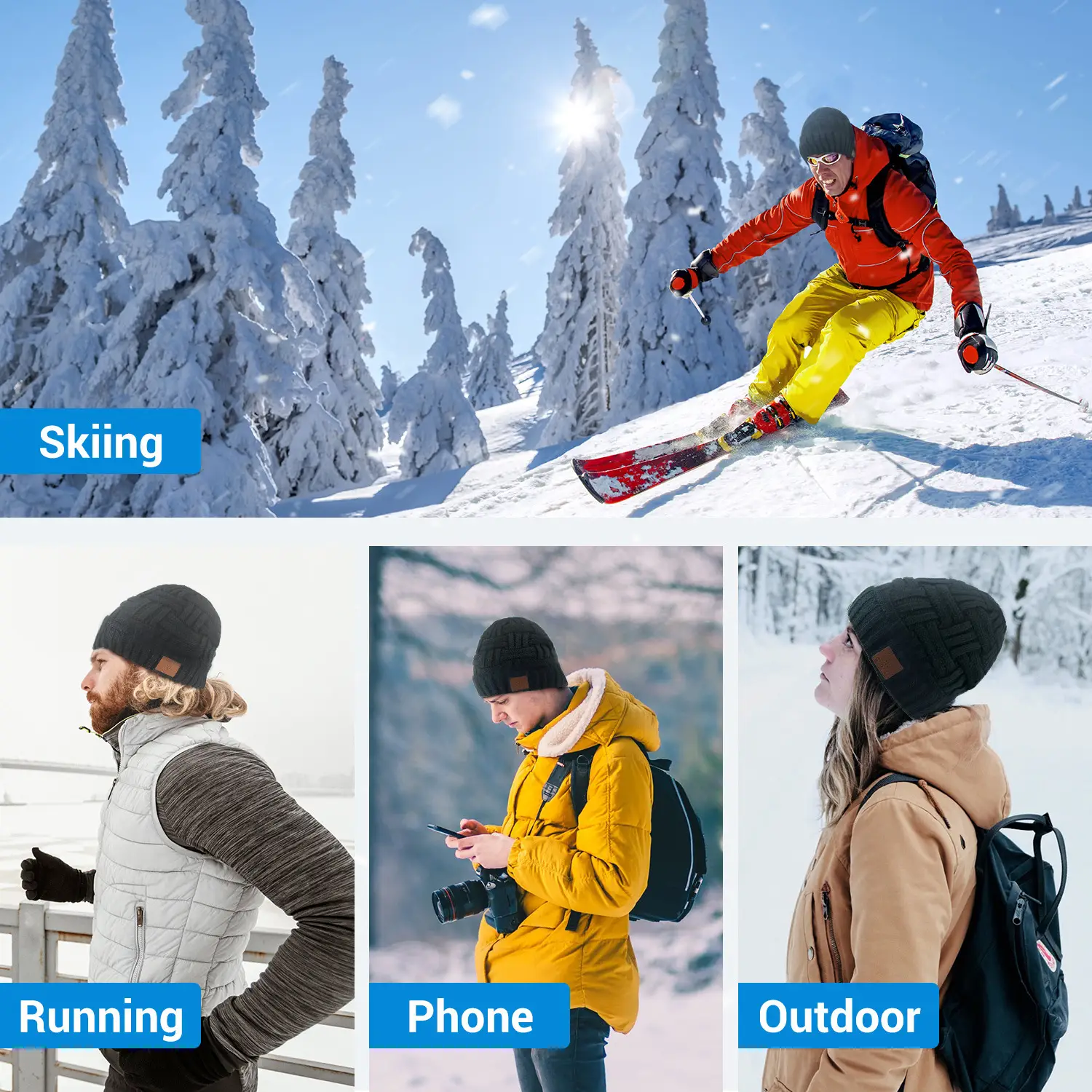 Men Wireless Bluetooth Headset Knitted Hat Snow Warm - Image 4