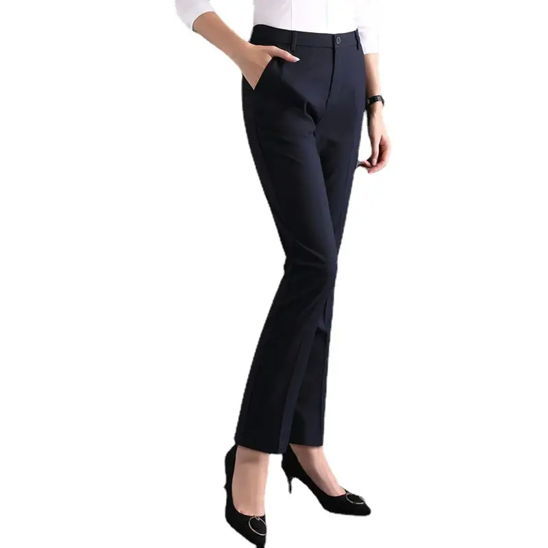 Women's Black High Waist Straight Cut Pants - Image 13