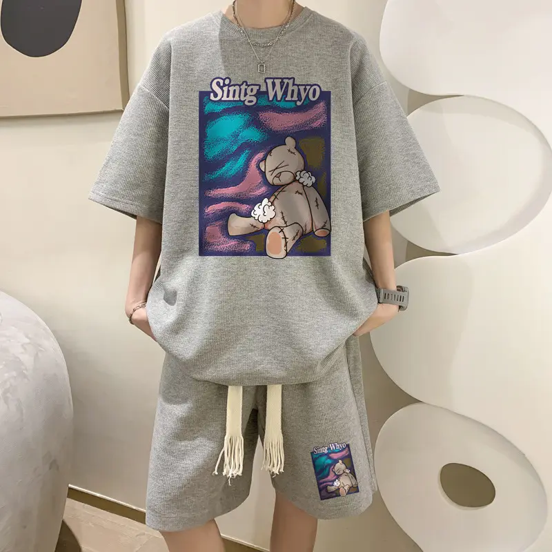 Men Blue Muppet Bear Casual Shorts Set - Image 2