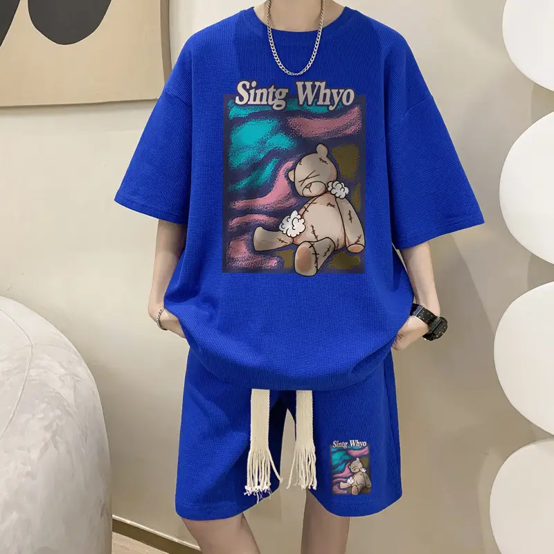 Men Blue Muppet Bear Casual Shorts Set - Image 5