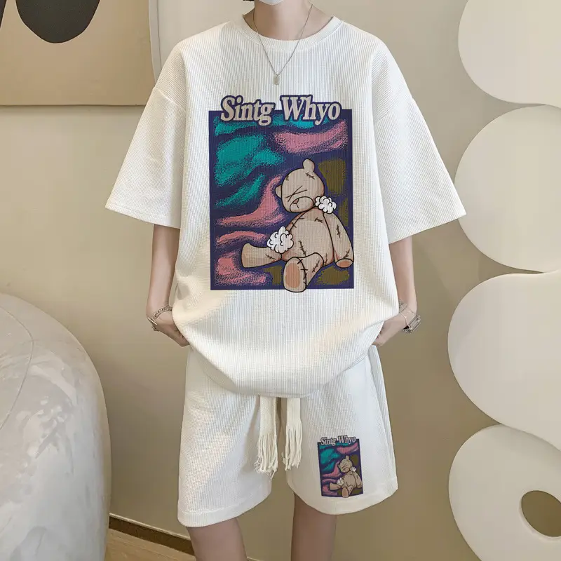 Men Blue Muppet Bear Casual Shorts Set - Image 6