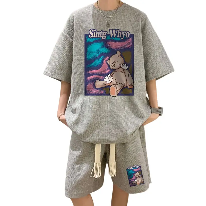 Men Blue Muppet Bear Casual Shorts Set - Image 7