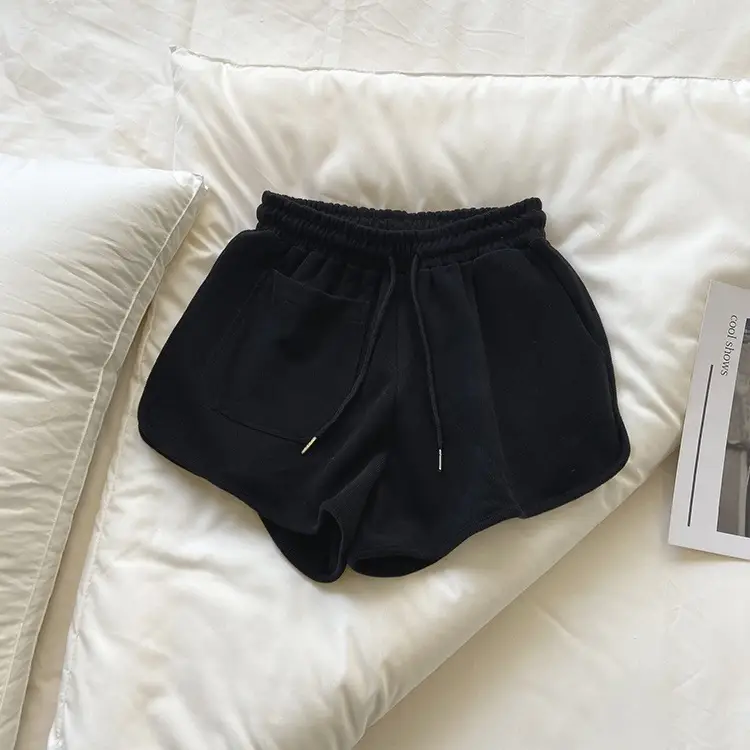 Black High Waist Women's Shorts with Large Pocket — feature 11