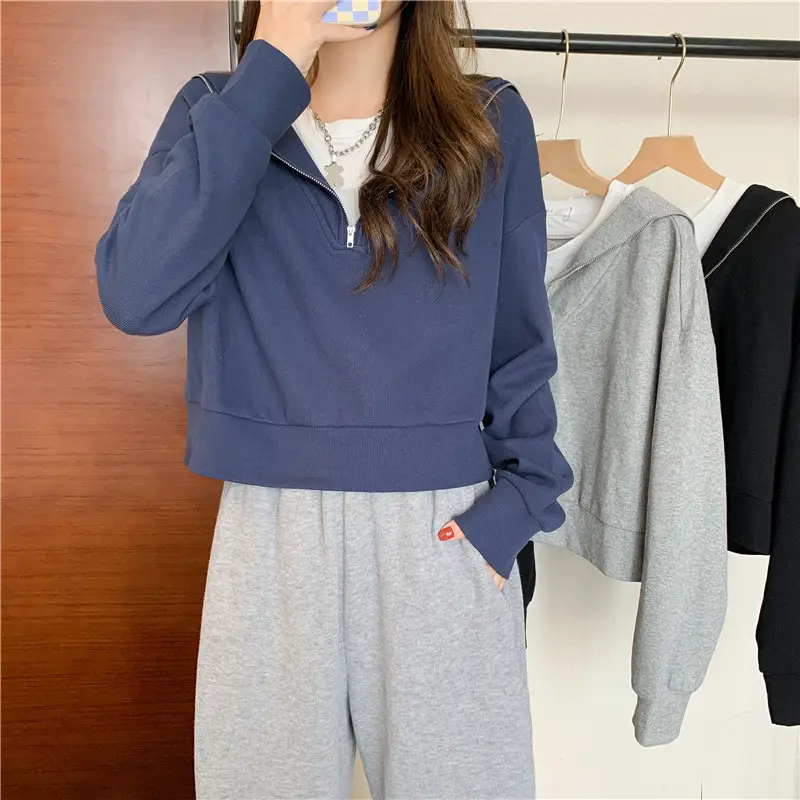 Navy Long Sleeve Women's Sweatshirt Spring Autumn — feature 7