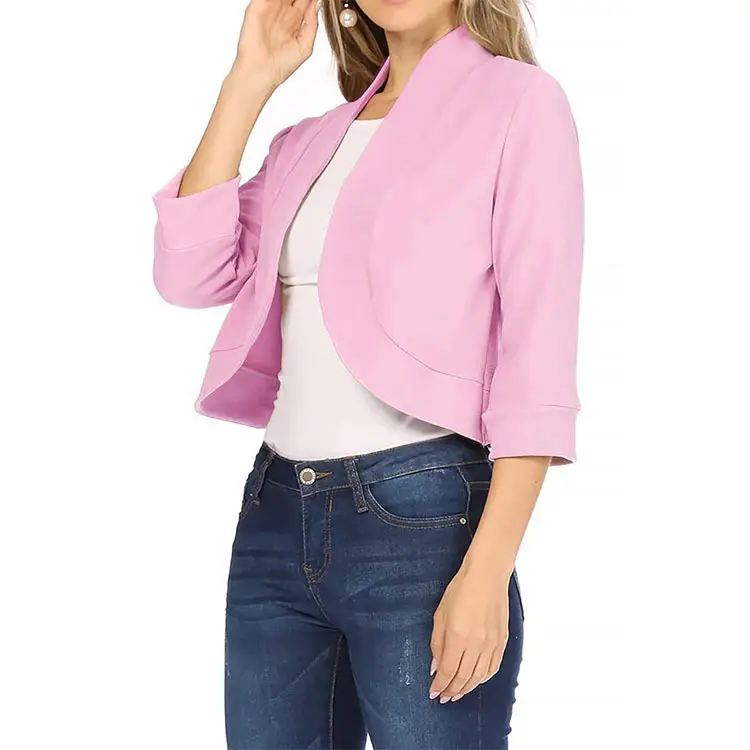 Women's White Bomber Jacket Solid Color Small Suit — feature 12
