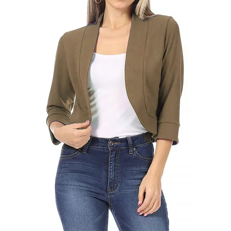 Women's White Bomber Jacket Solid Color Small Suit — feature 15