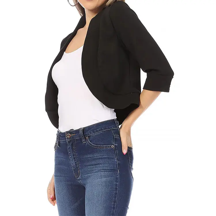 Women's White Bomber Jacket Solid Color Small Suit — feature 19