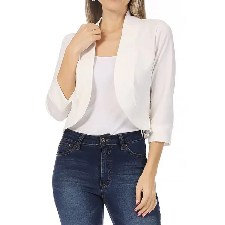 Women's White Bomber Jacket Solid Color Small Suit — feature 29