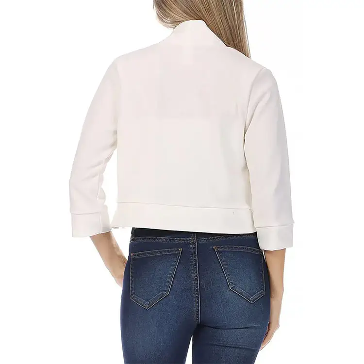 Women's White Bomber Jacket Solid Color Small Suit — feature 30