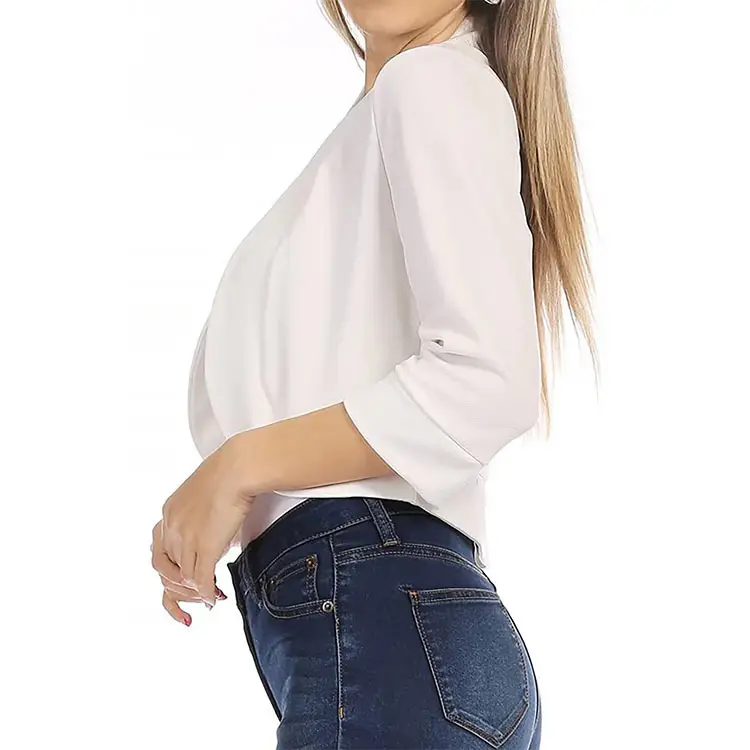 Women's White Bomber Jacket Solid Color Small Suit — feature 31