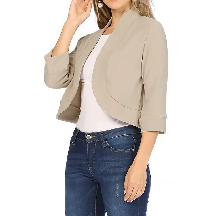 Women's White Bomber Jacket Solid Color Small Suit — feature 38