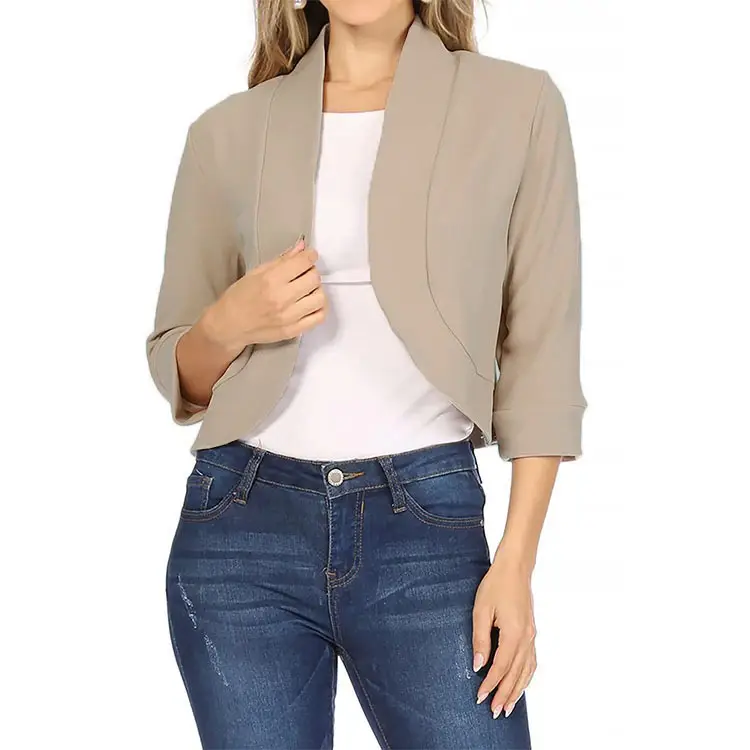 Women's White Bomber Jacket Solid Color Small Suit — feature 39