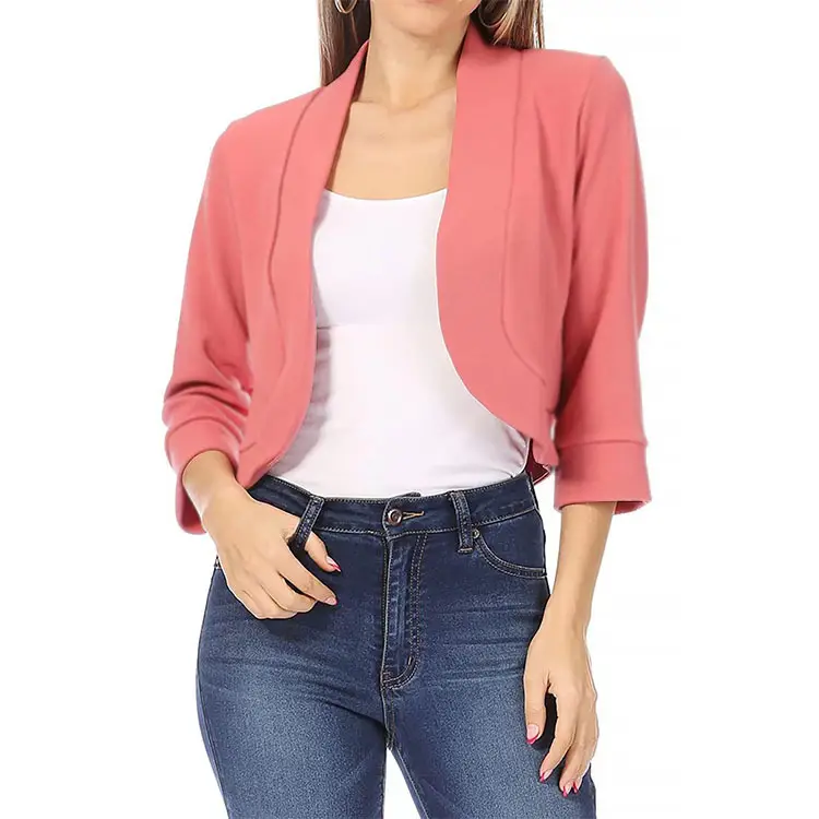 Women's White Bomber Jacket Solid Color Small Suit — feature 6