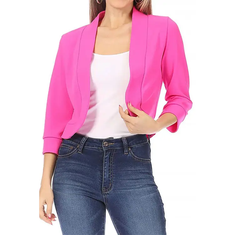 Women's White Bomber Jacket Solid Color Small Suit — feature 8