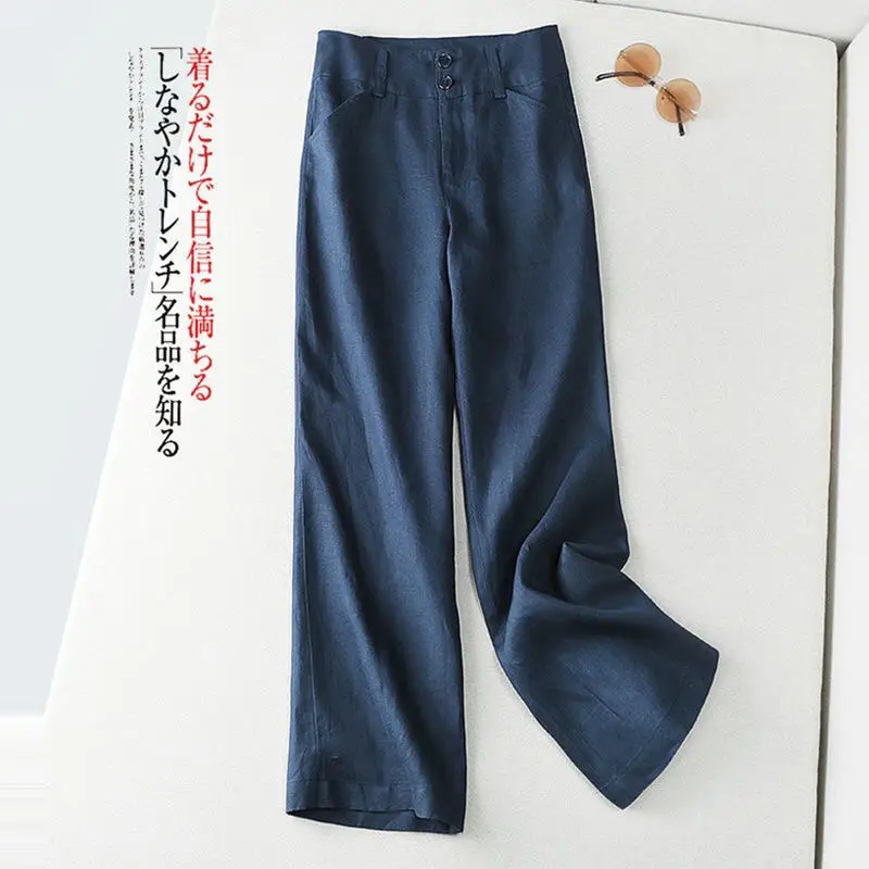 Women Black Slimming Casual Pants Wide Leg High Waist - Image 8