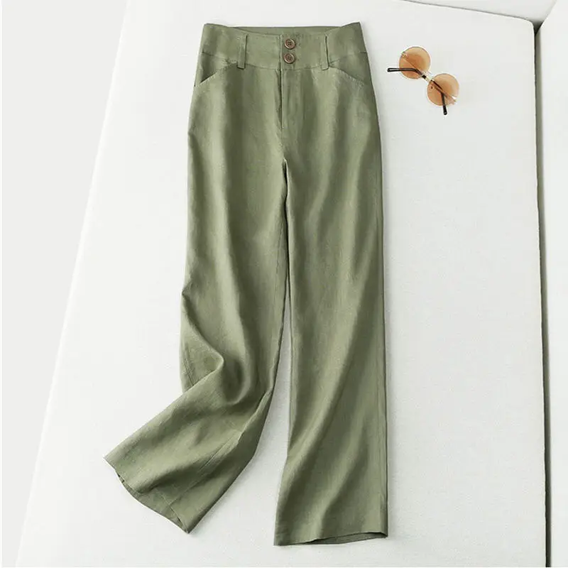 Women Black Slimming Casual Pants Wide Leg High Waist - Image 9
