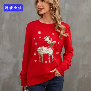 Red Knitwear with Sequin Deer Design for Women — feature 13