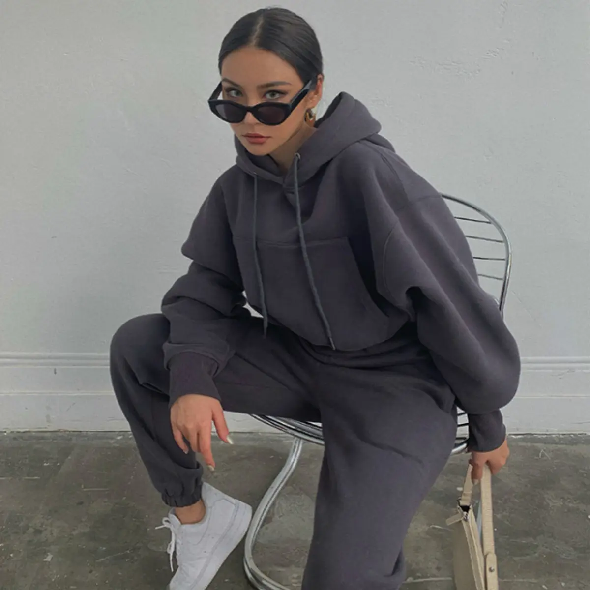 Women's Pink & Grey Sweatpants Set Casual Winter Track Suit - Image 8