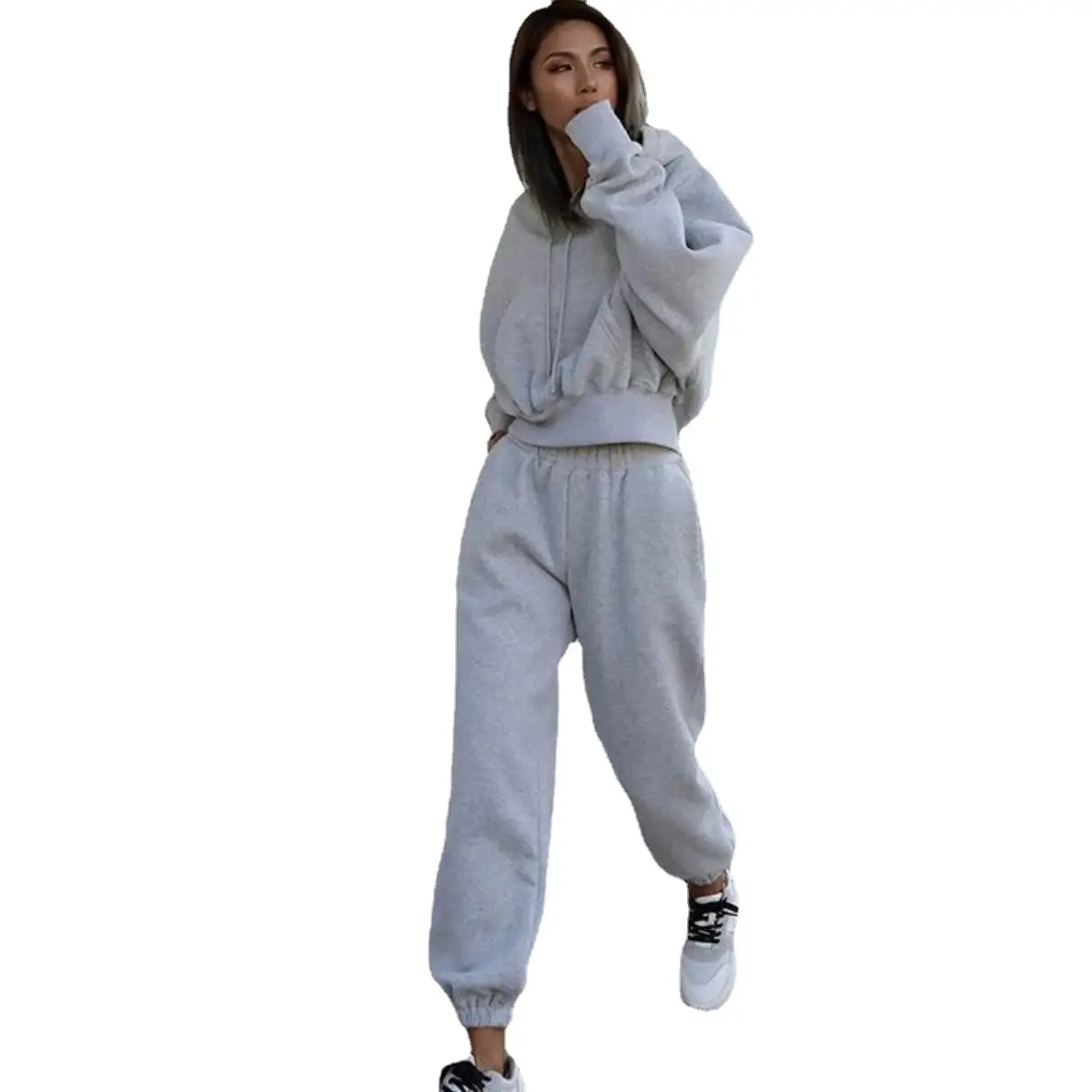 Women's Pink & Grey Sweatpants Set Casual Winter Track Suit - Image 9
