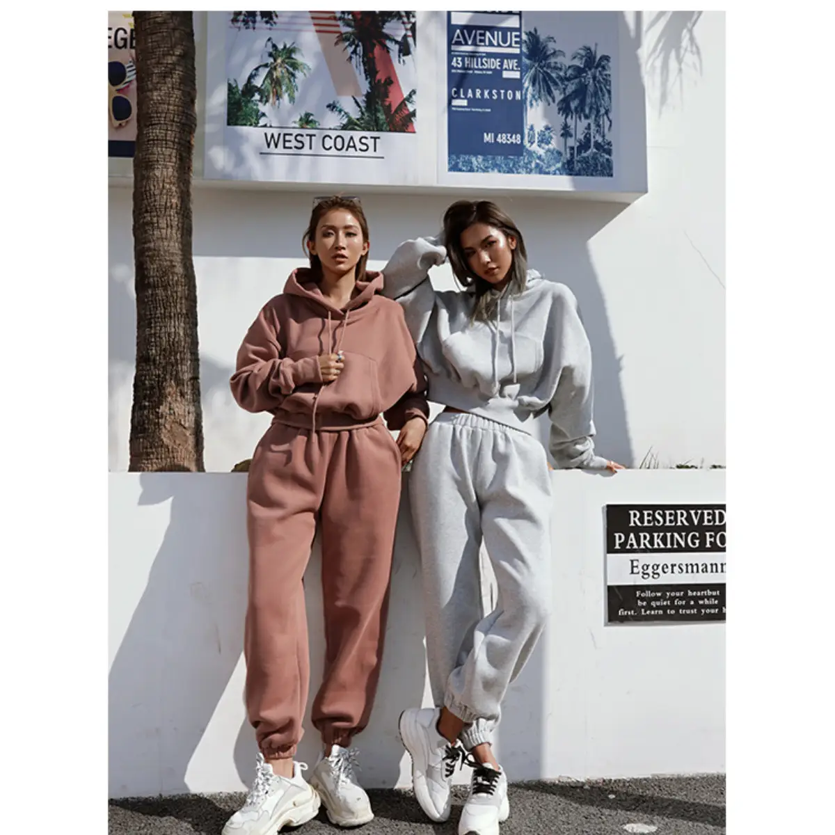 Women's Pink & Grey Sweatpants Set Casual Winter Track Suit — feature 5