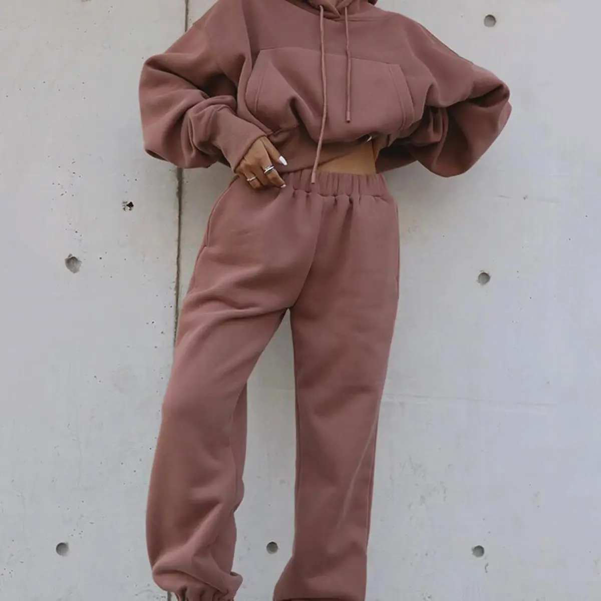 Women's Pink & Grey Sweatpants Set Casual Winter Track Suit — feature 7